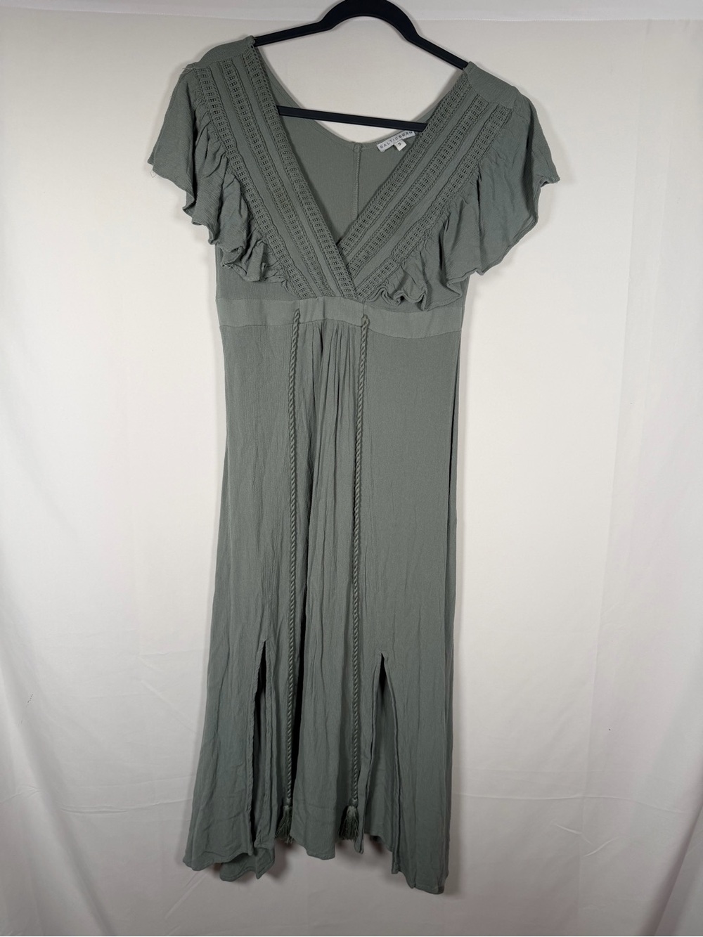 Baltic Born Sage Green‎ Boho Midi Dress with Ruffle Sleeves